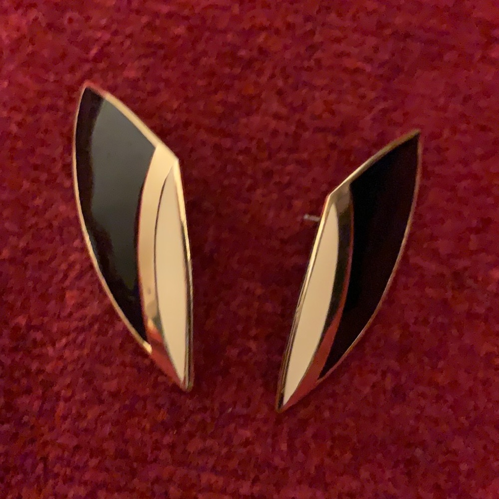 Vintage black cream and gold earrings